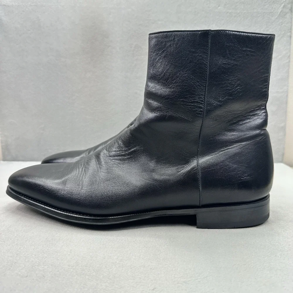 Mens Size 12 (D) Magnanni Chelsea Boots Black Leather Side Zip Handmade Spain